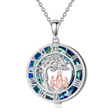 Sterling Silver Blue Crystal Tree of Life Father Daughter Mother Daughter Sister Pendant Necklace