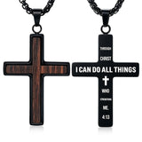 14K Gold Plated Wooden Cross Necklace for Men with Stainless Steel Adjustable Chain