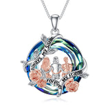 Sterling Silver Circle Crystal Rose Flower 2/3/4 Sisters Pendant Necklace