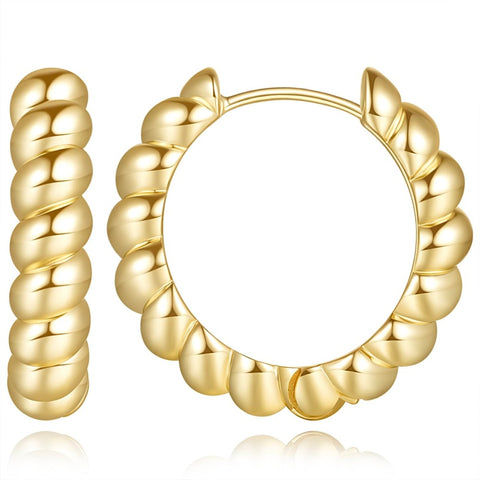 14K Gold Plated Twisted Rope Design Hoop Earrings for Women