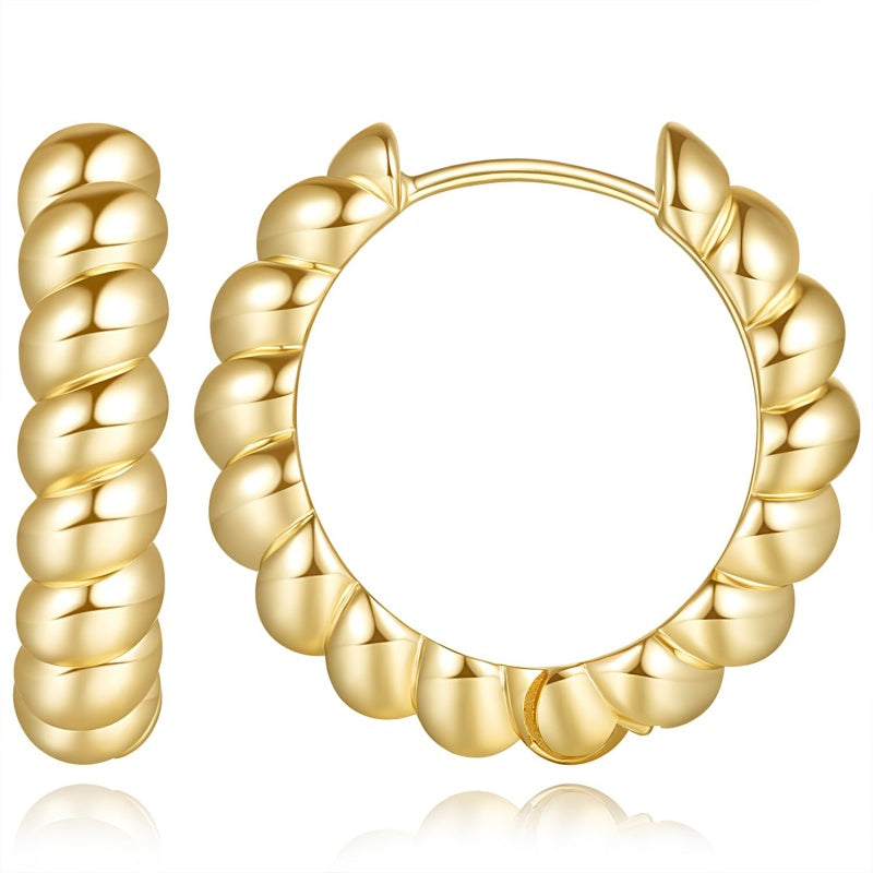 14K Gold Plated Twisted Rope Design Hoop Earrings for Women