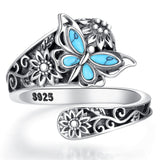 S925 Sterling Silver Turquoise Dragonfly/Highland Cow Spoon Ring Oxidized Wrap Ring  Gifts for Women Girls