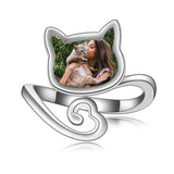 Personalized Cat Picture Ring 925 Sterling Silver Custom Cat Photo Engraved Ring Custom Picture Ring Gift for Women Cat Love