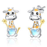 Sterling Silver Moonstone Axolotl Dog Penguin Panda Frog Cat Giraffe Stud Earrings