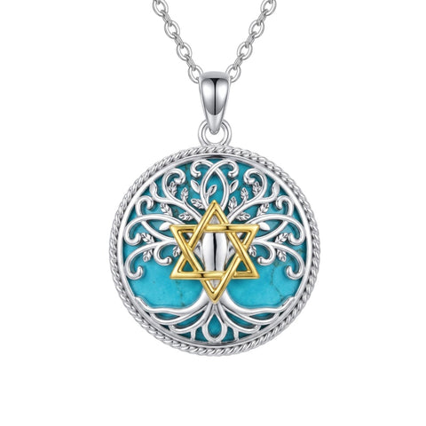 Sterling Silver Turquoise Sun and Moon AA Sobriety Celtic Knot Cross DNA Star of David Tree of Life Pendant Necklace
