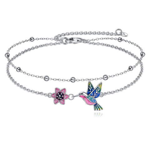 Sterling Silver Hummingbird Layered Anklet