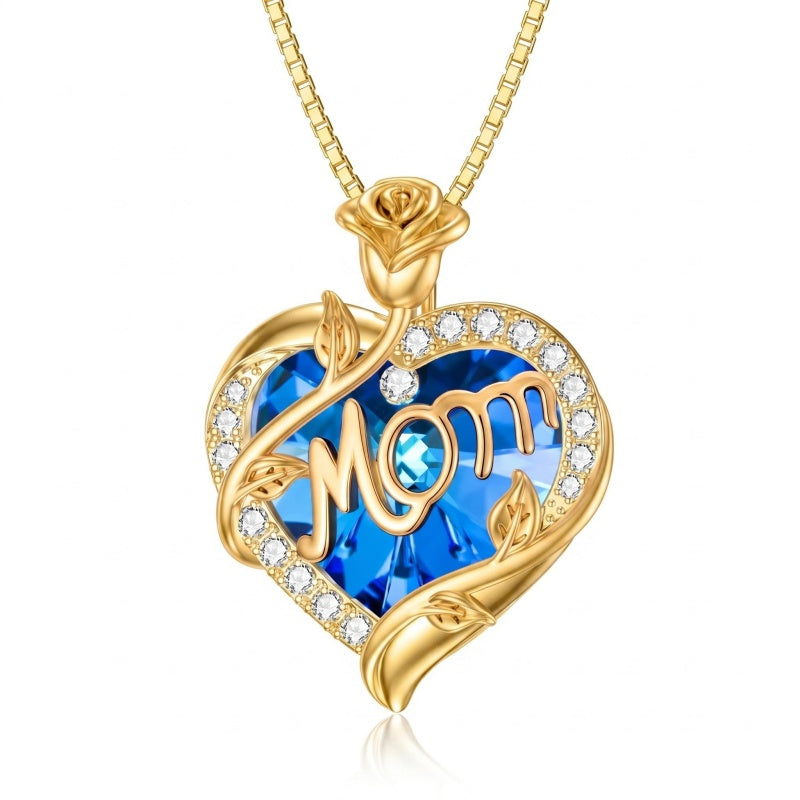 14K Gold Plated Heart Crystal Rose Mom  Sister Daughter Pendant Necklace for Woman