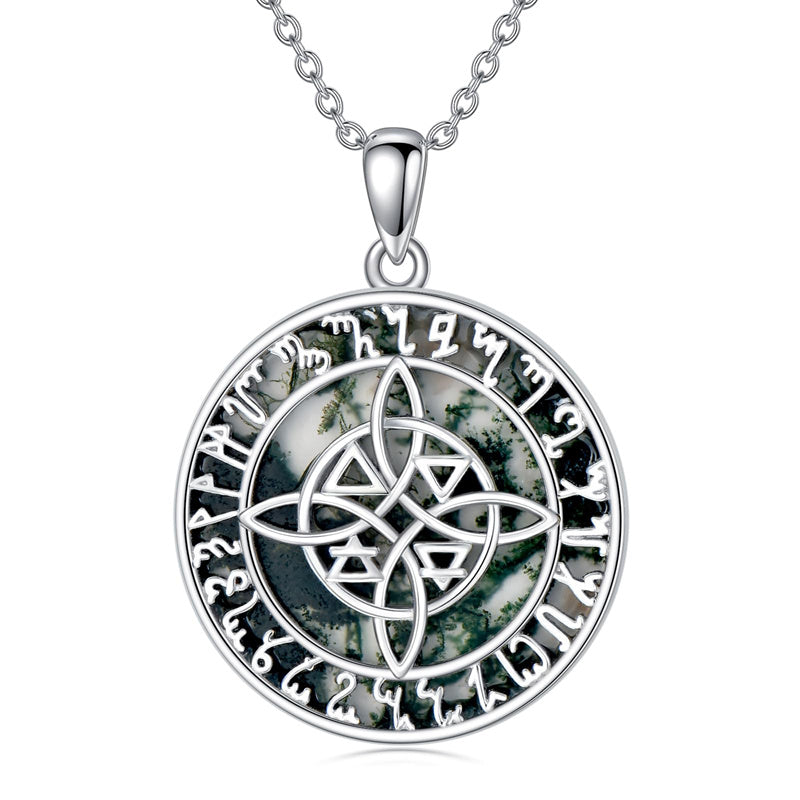 Flower pentacle protection pendant necklace. Pagan Celtic knot star necklace. Metal chain necklace