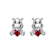 Sterling Silver Hippo Cubic Zirconia Stud Earrings