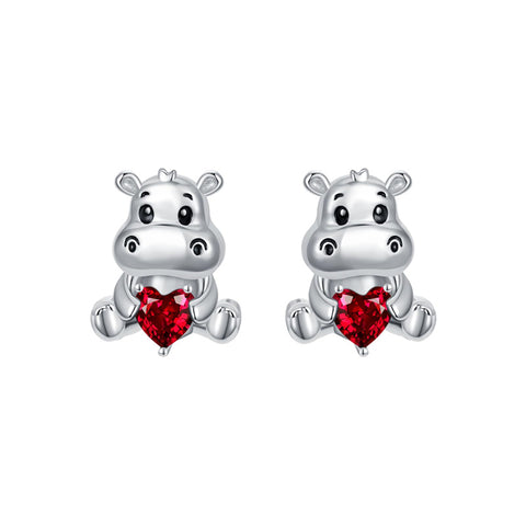 Sterling Silver Hippo Cubic Zirconia Stud Earrings
