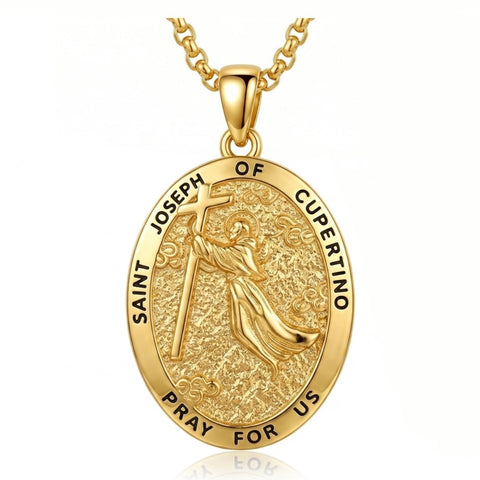14K Gold Plated Saint Medal Christian  Pendant Necklace for Men