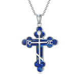 Sterling Silver Russian Eastern Orthodox Cross Pendant Necklace