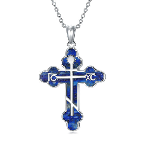 Sterling Silver Russian Eastern Orthodox Cross Pendant Necklace