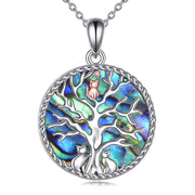 Cat Necklace for Women Sterling Silver Tree of Life Pendant Necklace Abalone Jewelry Gifts