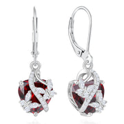 Sterling Silver Heart Birthstone Butterfly Leverback Earrings