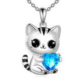 Cat Necklace 925 Silver Cat Birthstone Necklace Cat Jewelry Gift for Women Cat Lover