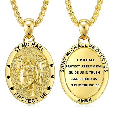 Patron Saint Medals Protection  14K Gold Plated Necklace for Men