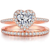 Copper Heart Shaped Cubic Zirconia Eternity Engagement Wedding Band Ring Set