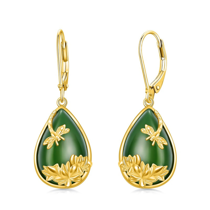 14K Gold Plated Natural Jade  Earrings for Women Good Fortune Jewelry Birthday Mother's Day Gifts