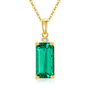 14K Gold Natural Diamond Emerald Pendant Necklace