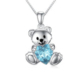 Sterling Silver Crystal Moonstone Teddy Bear Pendant Necklace