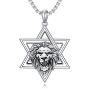 Lion Necklace 925 Sterling Silver Star of David Pendant Lion of Judah Necklace Lion Jewelry Gifts for Women Men