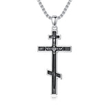 Sterling Silver Wooden Lion Orthodox Sword Wolf Cross Pendant Necklace