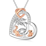 Sterling Silver Dinosaur with 1 2 3 4 5 Cubs Pendant Necklace