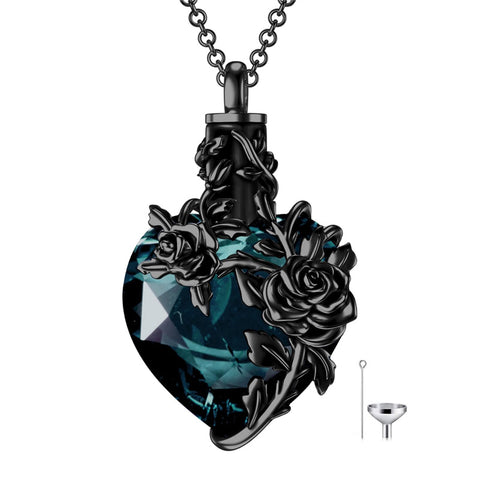 Sterling Silver Heart Crystal Rose Urn Necklaces for Ashes for Women