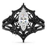 Sterling Silver 10K 14K 18K Gold Moissanite Gothic Black  Engagement Wedding Ring  for Women