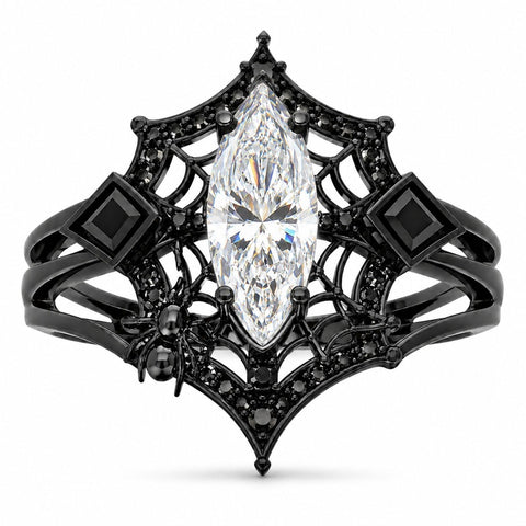 Sterling Silver 10K 14K 18K Gold Moissanite Gothic Black  Engagement Wedding Ring  for Women