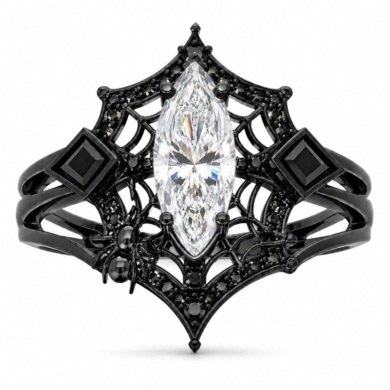 Sterling Silver 10K 14K 18K Gold Moissanite Gothic Black  Engagement Wedding Ring  for Women