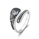 Sterling Silver Dragonfly Jesus Fish Adjustable Spoon Ring for Women