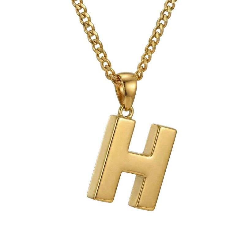 Initial Pendant Necklace 14K Gold Plated with Cuban Chain