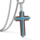 14K Gold Plated Wooden Abalone Shell Cross Pendant Necklacefor Men
