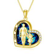 10K 14K 18K Yellow Gold Heart Blue Crystal Father Daughter Necklace Engraved with I Love You Forever