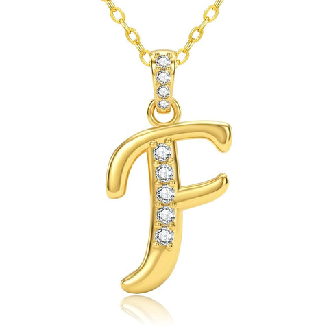 Cubic Zircon 14K Gold Plated Initial Letter A-Z Pendant Necklace