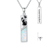 Sterling Silver  Opal Personalized Engraved Bar Pet  Butterfly Dragonfly Tree of Life  Urn Necklace for Ashes