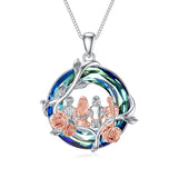 Sterling Silver Circle Crystal Rose Flower 2/3/4 Sisters Pendant Necklace