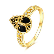 14k Real GoldTree of Life Onyx Ring Yellow Gold Gifts for Women