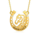 14K Yellow Gold Cubic Zirconia Horse Pendant Necklace