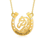 14K Yellow Gold Cubic Zirconia Horse Pendant Necklace