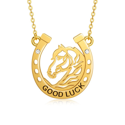 14K Yellow Gold Cubic Zirconia Horse Pendant Necklace