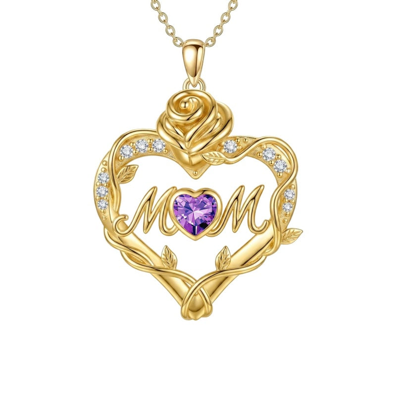 14K Gold Plated Heart Birthstone Rose Mom Butterfly Pendant Necklace for Women