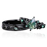 Sterling Silver 10K 14K 18K Gold Natural Leaf  Moss Agate Engagement Anniversary Couple Ring Sets
