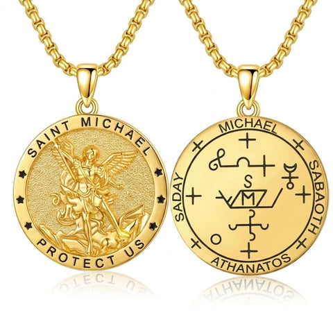 14K Gold Plated Saint Medal Christian  Pendant Necklace for Men