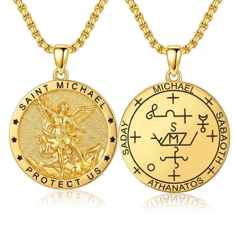 14K Gold Plated Saint Medal Christian  Pendant Necklace for Men