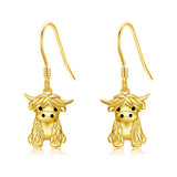 14K Real Gold Highland Cow Earrings for Women Yellow Gold Heart Cattle Stud Earrings Jewelry Anniversary Birthday Gifts for Her