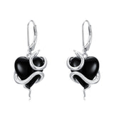 Sterling Silver Black Obsidian Snake Hummingbird Butterfly Dragonfly Leverback Earrings