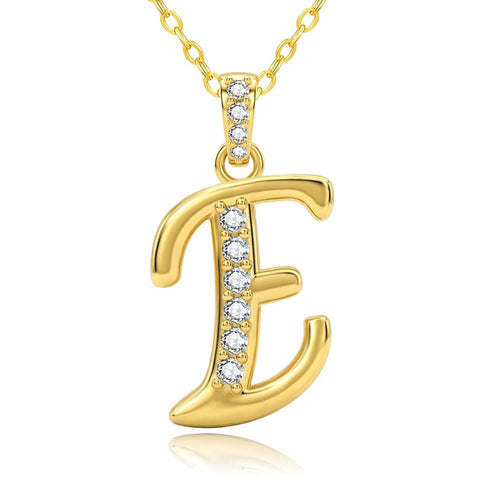 Cubic Zircon 14K Gold Plated Initial Letter A-Z Pendant Necklace